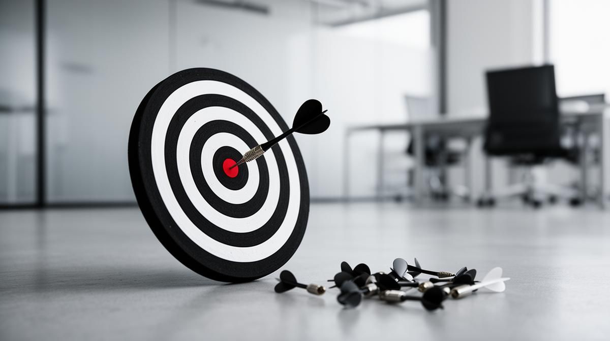 Dart hitting bullseye while others miss